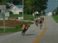 Larry Preble leans his Lightning recumbent hard into the turn to come into the store stop in Southville, in the southeastern corner of Shelby County.